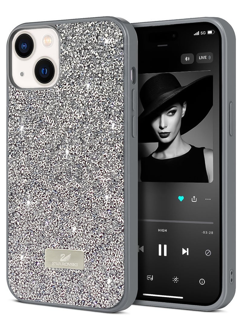 جراب خلفي لامع لهاتف iPhone 13/14 بتصميم لامع فاخر للفتيات والنساء، جراب هاتف نحيف مضاد للخدش (رمادي)